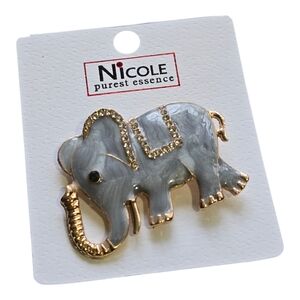 Elephant Brooch, Grey with Gold Toned Accents And Bling NEW